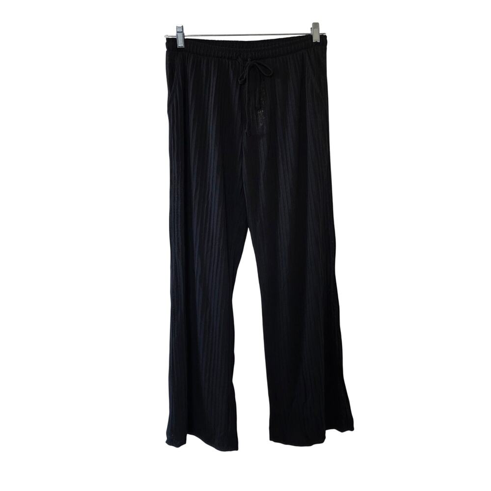 J Valdi Black Sheer Textured Drawstring Pants Womens Size L Beach Cover Up NEW